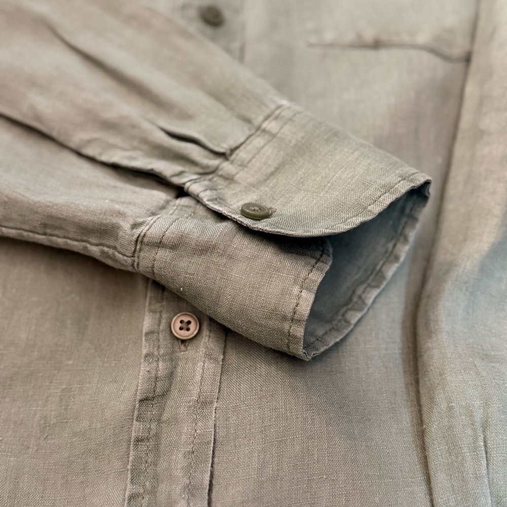 H&M 100% Linen Button Down Shirt Women’s Medium Sage Green Long Sleeve - Picture 7 of 8